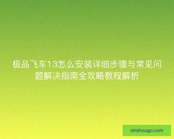 极品飞车13怎么安装详细步骤与常见问题解决指南全攻略教程解析 极品飞车13怎么安装详细步骤与常见问题解决指南全攻略教程解析